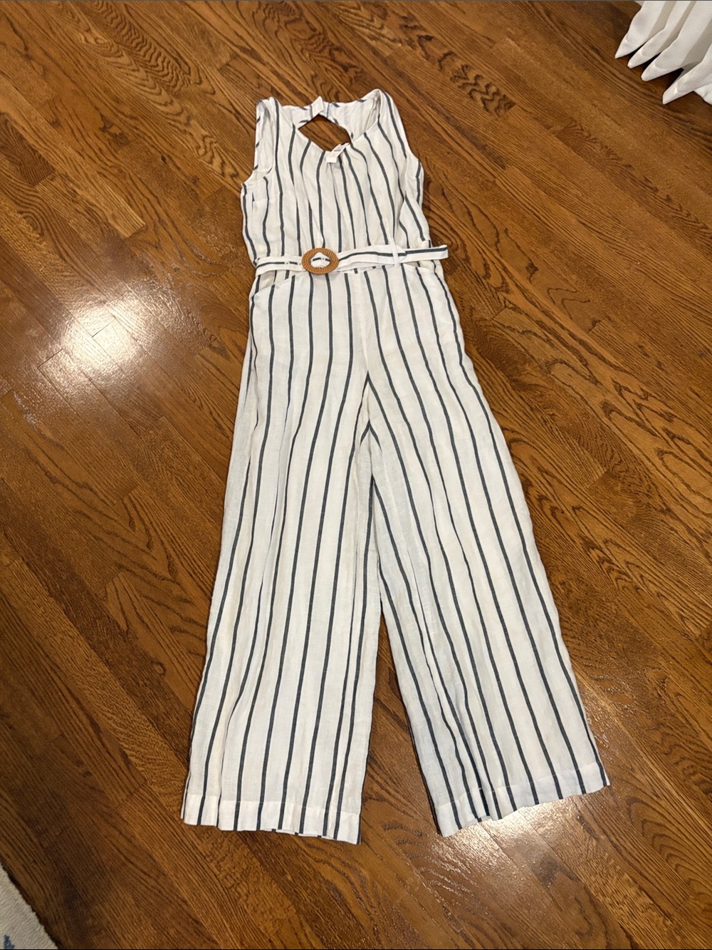 Talbots Striped White & Navy Wide-Leg Jumpsuit with Belt